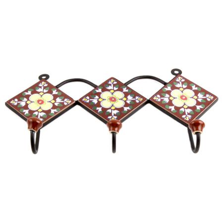 Brown Light Yellow Floral Tiles Hook